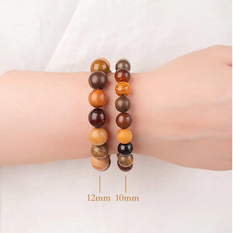 Natural Wood 18-Seed Multi-Treasure Bracelet, Wenwan Buddhist Prayer Mala Beads Unisex