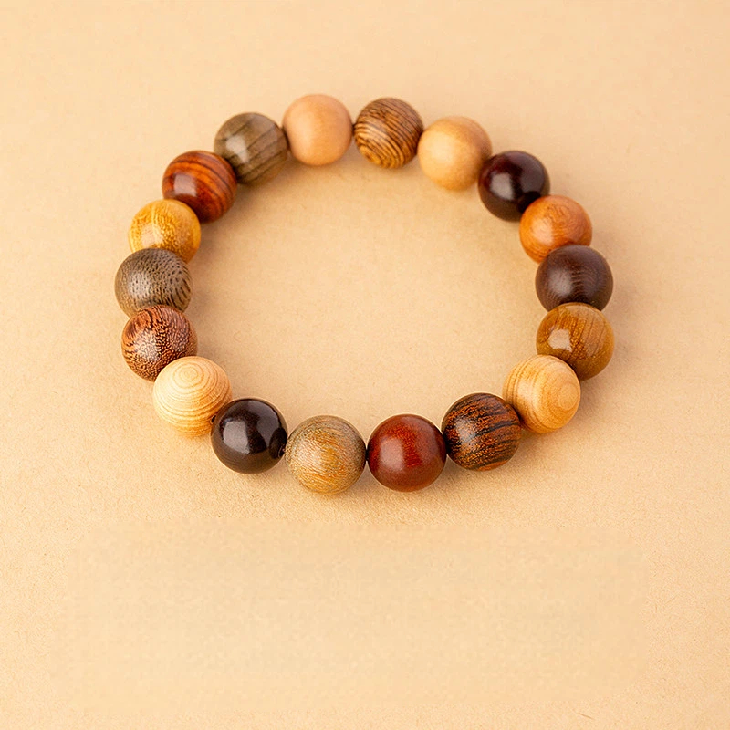 Natural Wood 18-Seed Multi-Treasure Bracelet, Wenwan Buddhist Prayer Mala Beads Unisex