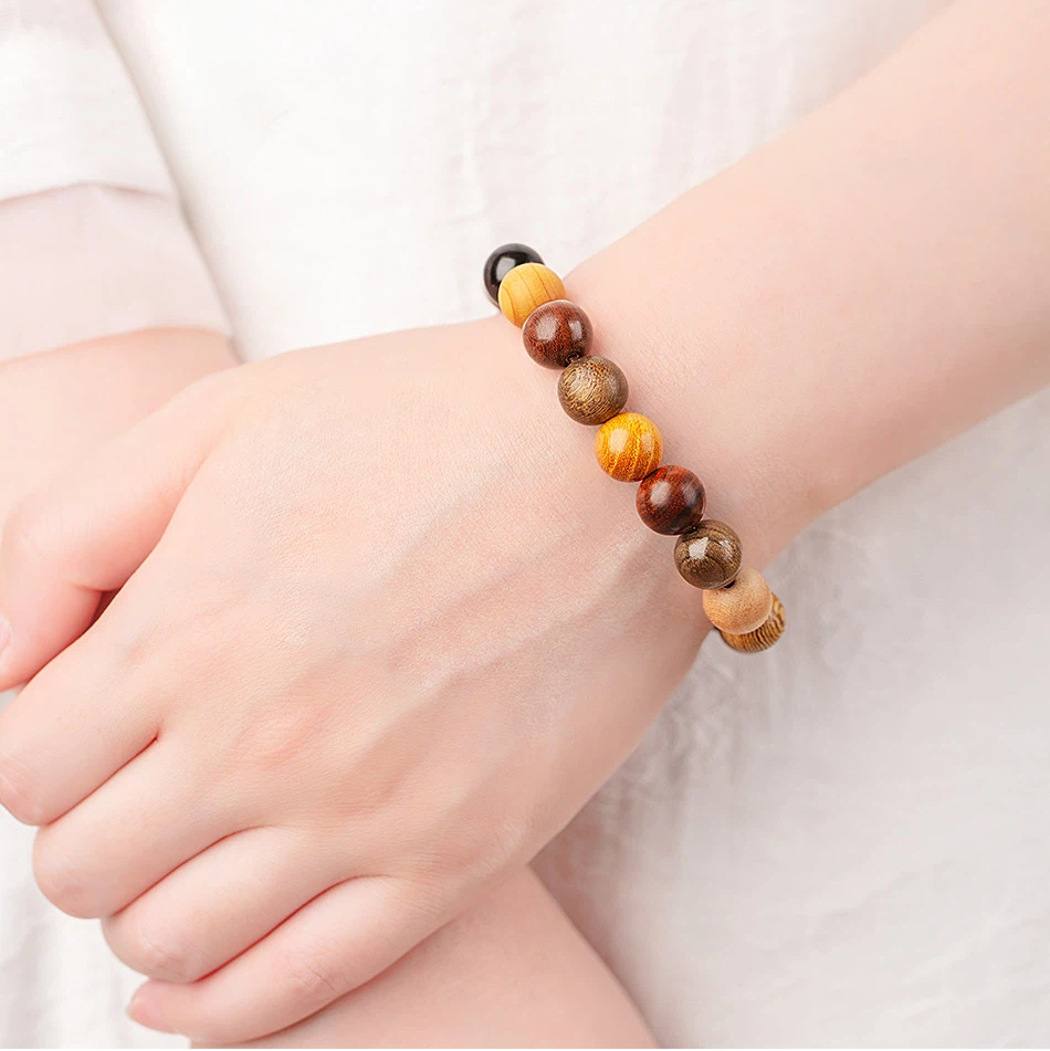 Natural Wood 18-Seed Multi-Treasure Bracelet, Wenwan Buddhist Prayer Mala Beads Unisex