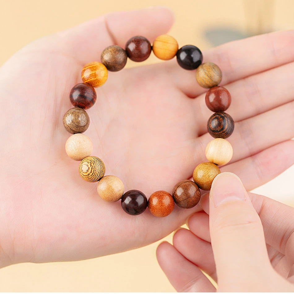 Natural Wood 18-Seed Multi-Treasure Bracelet, Wenwan Buddhist Prayer Mala Beads Unisex