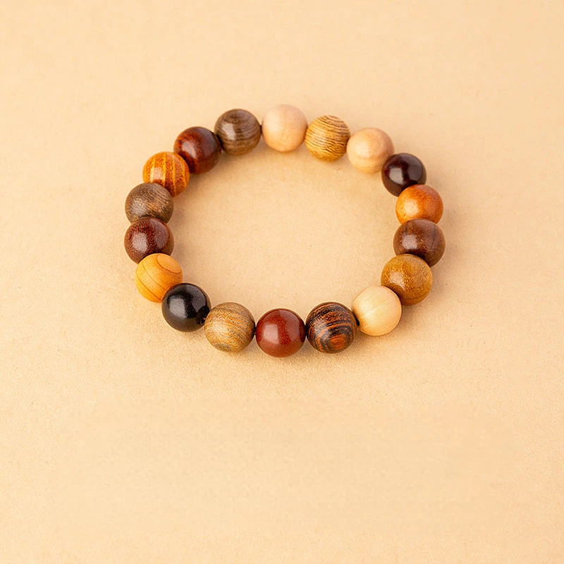 Natural Wood 18-Seed Multi-Treasure Bracelet, Wenwan Buddhist Prayer Mala Beads Unisex