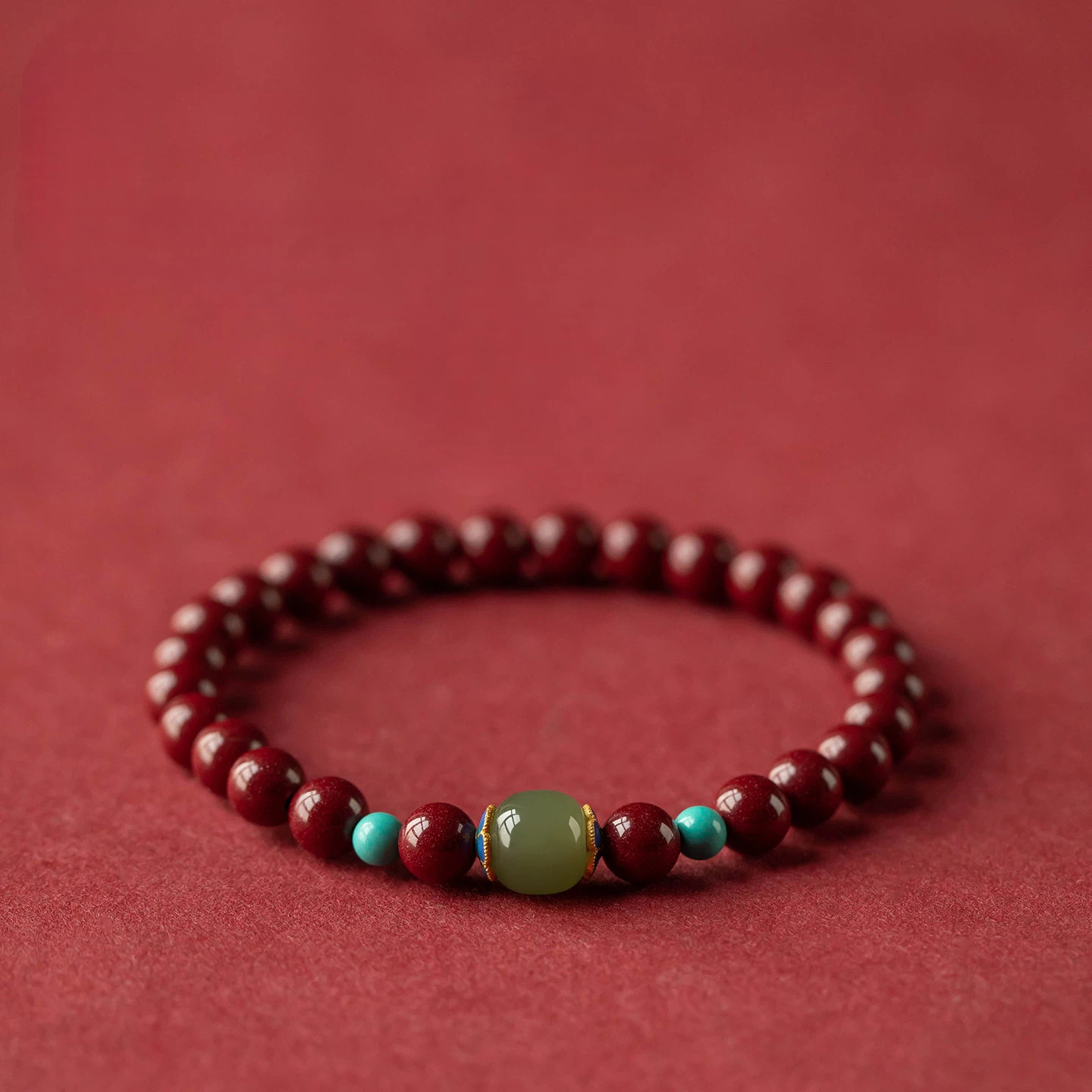 Natural Hetian Jade & Cinnabar Peace Bracelet, Dainty Auspicious Jewelry Gift for Women