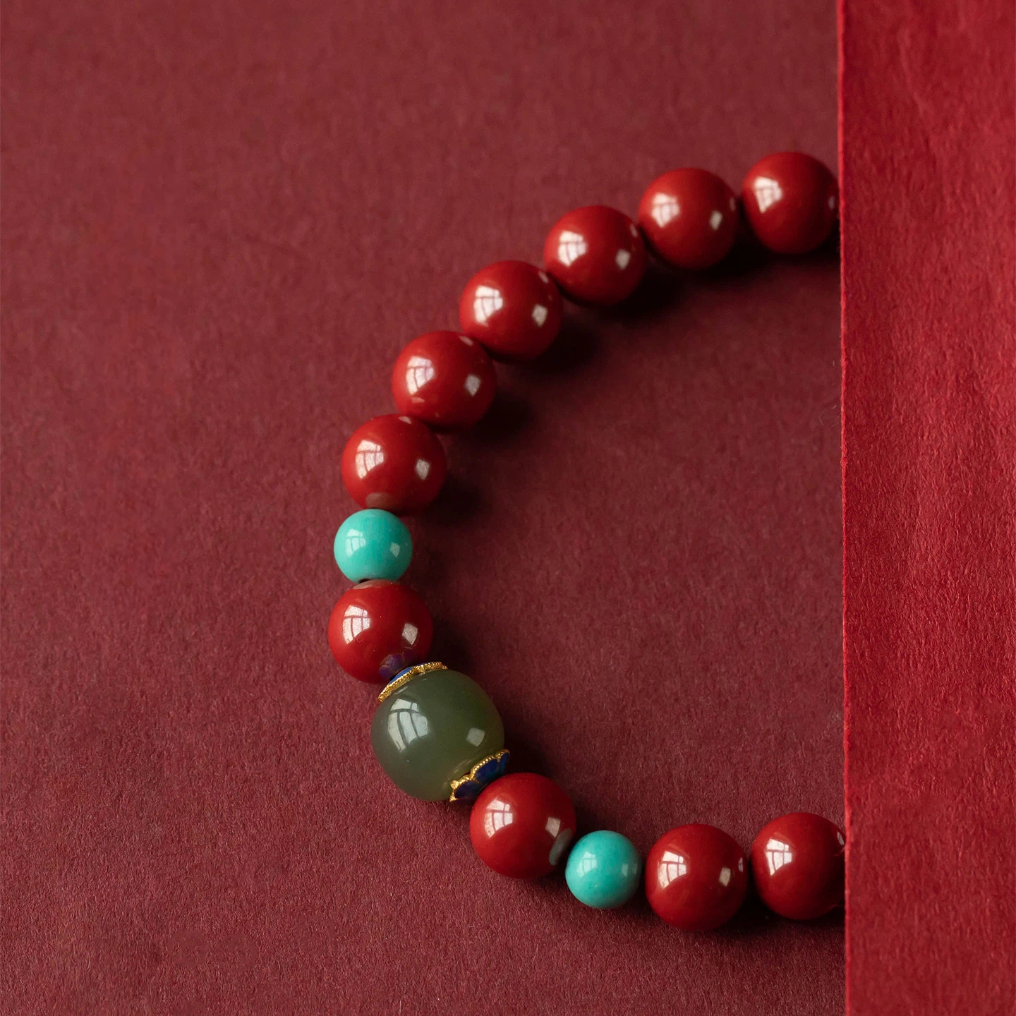 Natural Hetian Jade & Cinnabar Peace Bracelet, Dainty Auspicious Jewelry Gift for Women