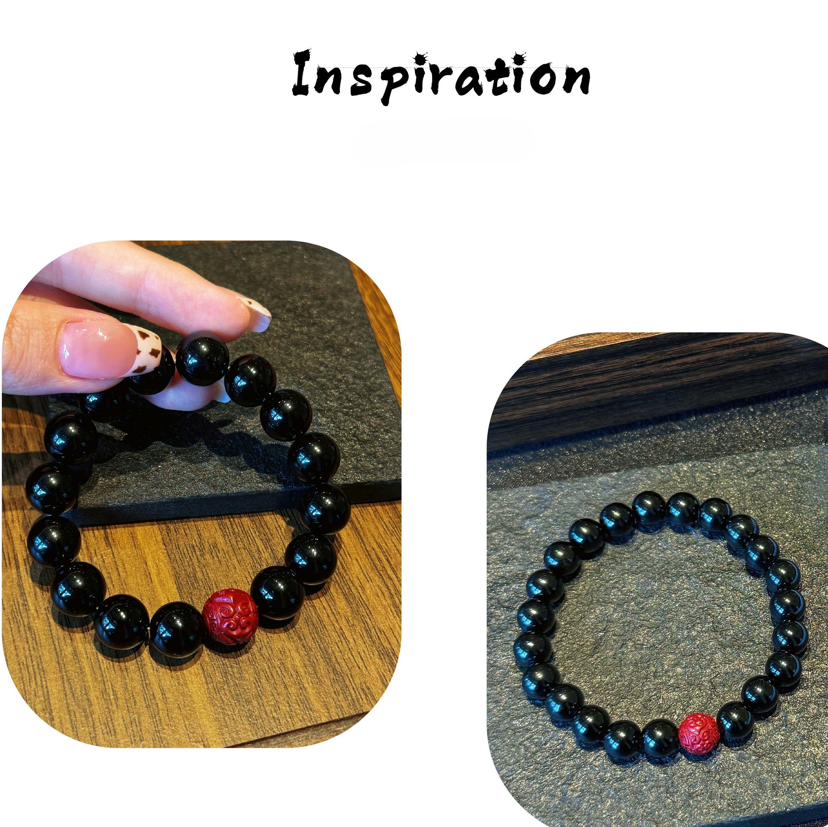 Natural Obsidian & Cinnabar Couple Bracelets Set, Premium Beaded Bracelet, Romantic Gift for Boyfriend & Girlfriend, Holiday Anniversary Present
