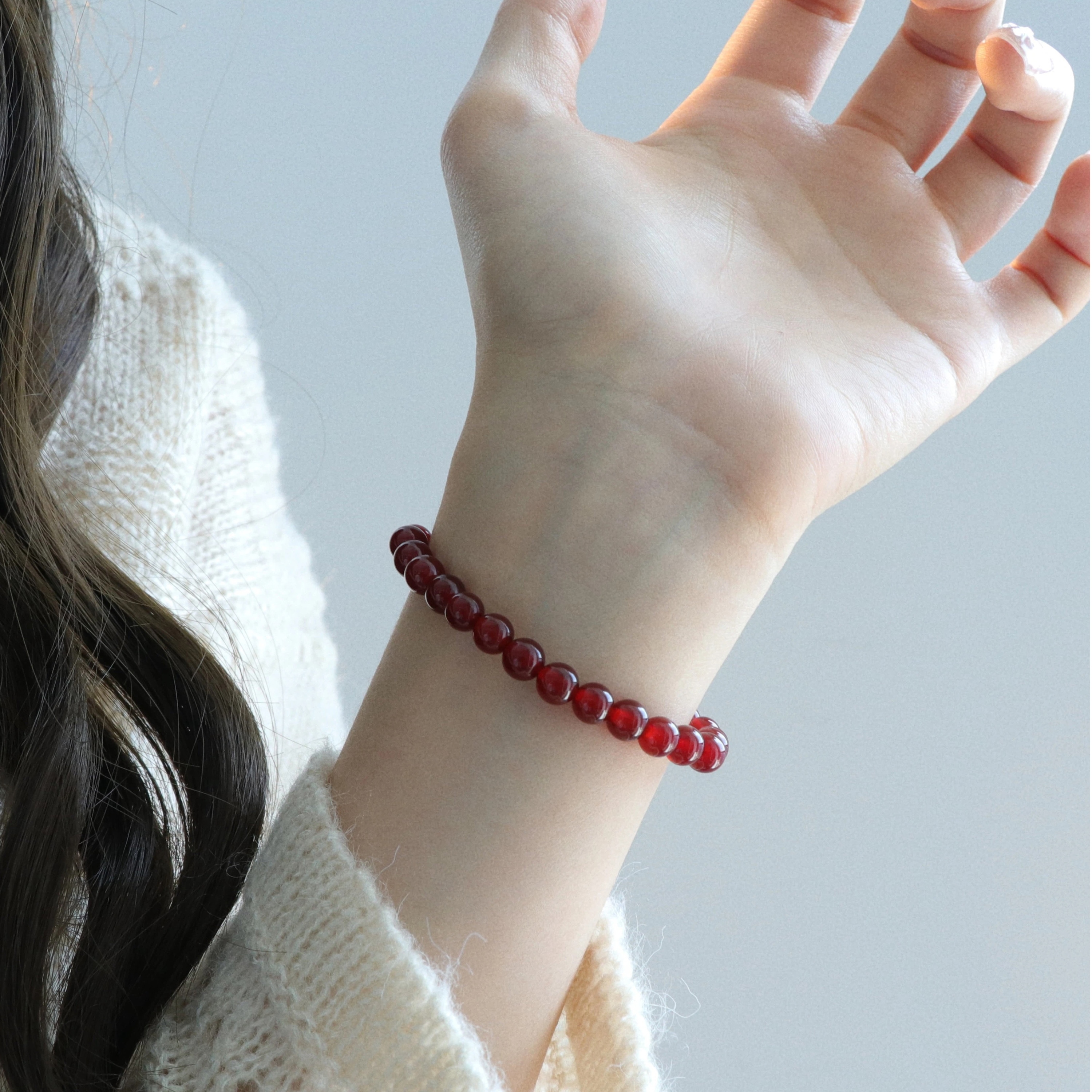 Natural Red Agate & Apatite Bracelet, New Chinese Style Skin-Brightening Stackable Bracelet, Niche Elegant Gift for Women