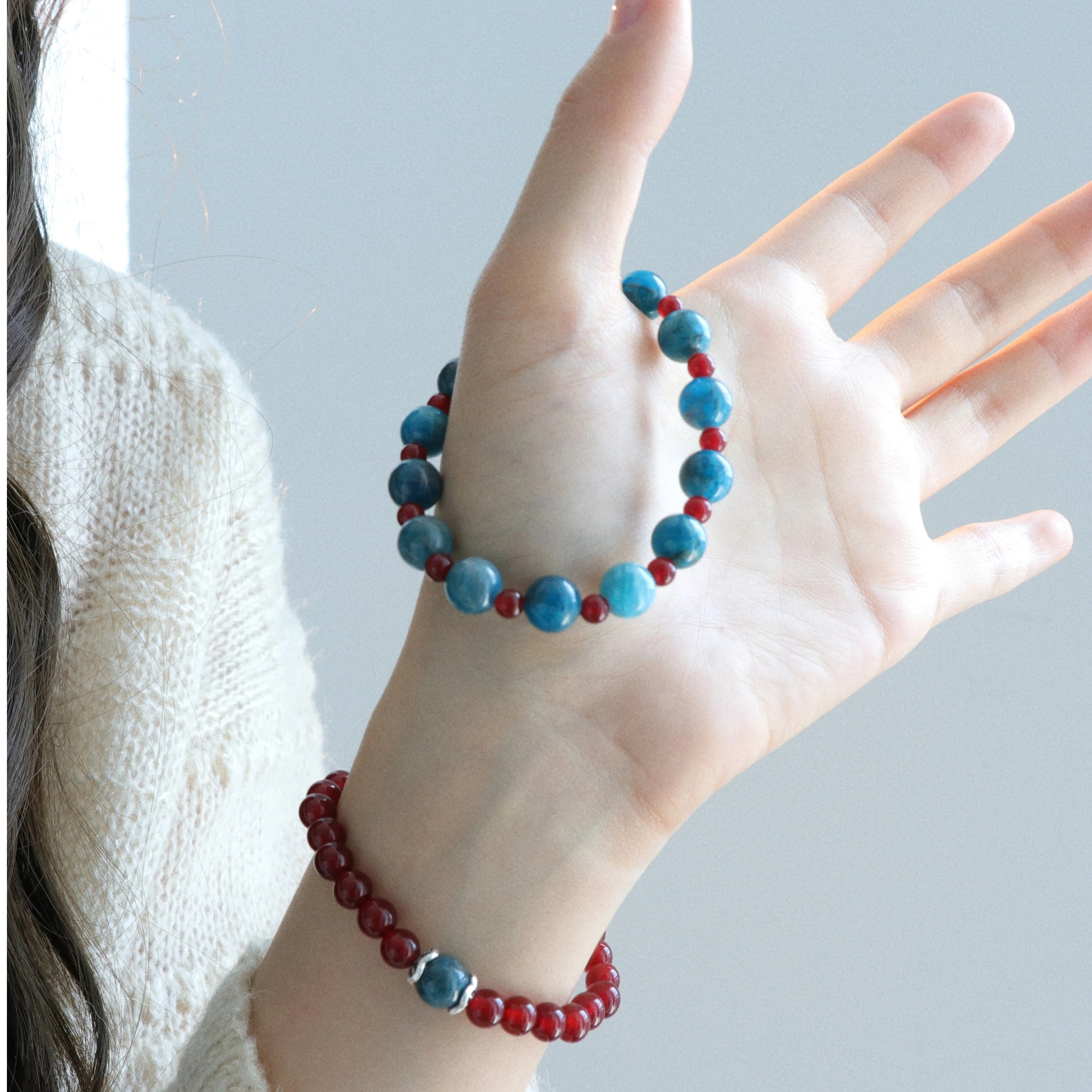 Natural Red Agate & Apatite Bracelet, New Chinese Style Skin-Brightening Stackable Bracelet, Niche Elegant Gift for Women