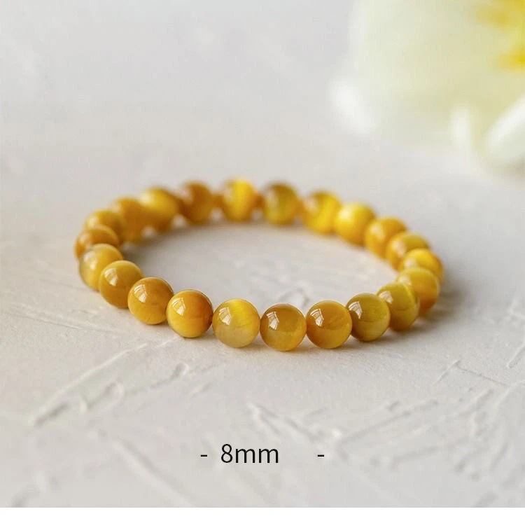 Natural Golden Tiger's Eye Wealth Bracelet, Yellow Tiger Eye Cat's Eye Single Strand Beaded Jewelry, Unisex Auspicious Gift