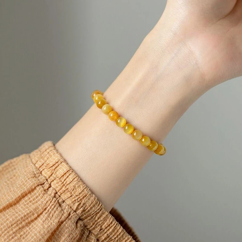 Natural Golden Tiger's Eye Wealth Bracelet, Yellow Tiger Eye Cat's Eye Single Strand Beaded Jewelry, Unisex Auspicious Gift