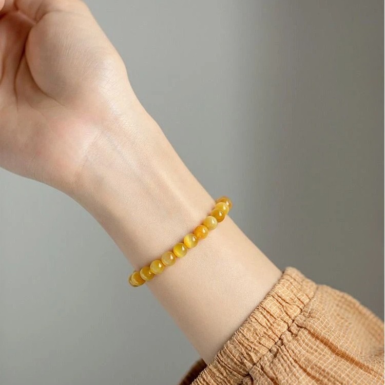 Natural Golden Tiger's Eye Wealth Bracelet, Yellow Tiger Eye Cat's Eye Single Strand Beaded Jewelry, Unisex Auspicious Gift