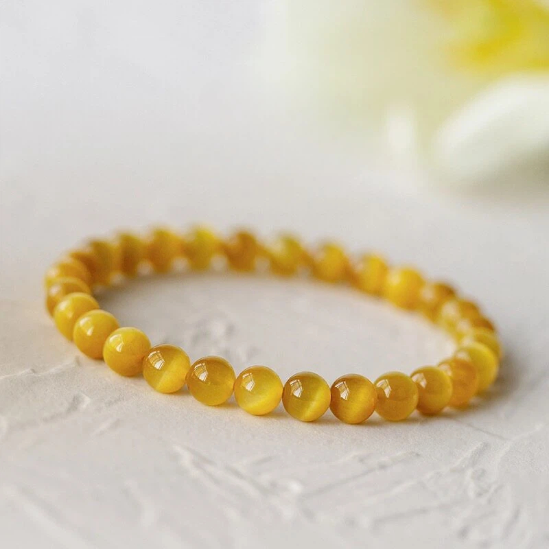 Natural Golden Tiger's Eye Wealth Bracelet, Yellow Tiger Eye Cat's Eye Single Strand Beaded Jewelry, Unisex Auspicious Gift