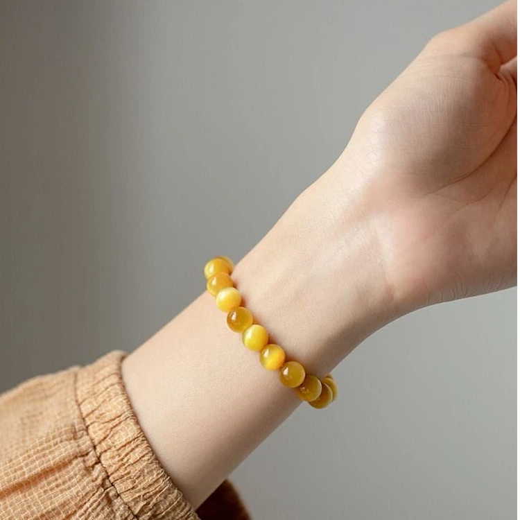 Natural Golden Tiger's Eye Wealth Bracelet, Yellow Tiger Eye Cat's Eye Single Strand Beaded Jewelry, Unisex Auspicious Gift
