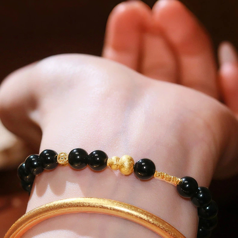Natural Obsidian & Red Agate Stackable Bracelet, Light Luxury Niche Delicate BFF Matching Accessory