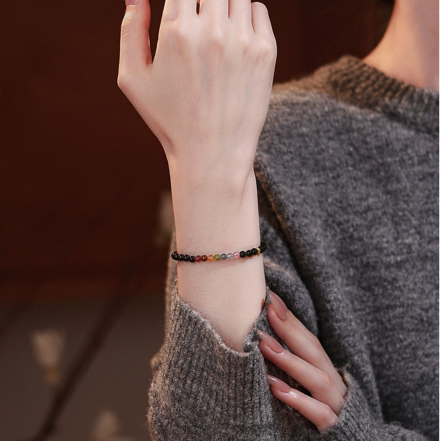 Natural Obsidian & Tourmaline Bracelet for Women, Light Luxury Niche Delicate Stunning Jewelry Gift