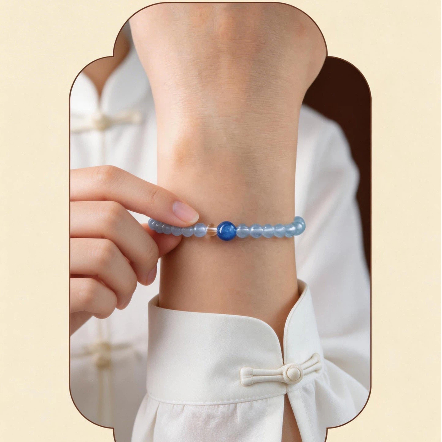 Natural Aquamarine Kyanite & Clear Quartz Bracelet, Five Elements Water Replenishing, Summer Premium Elegant Jewelry Gift for Women