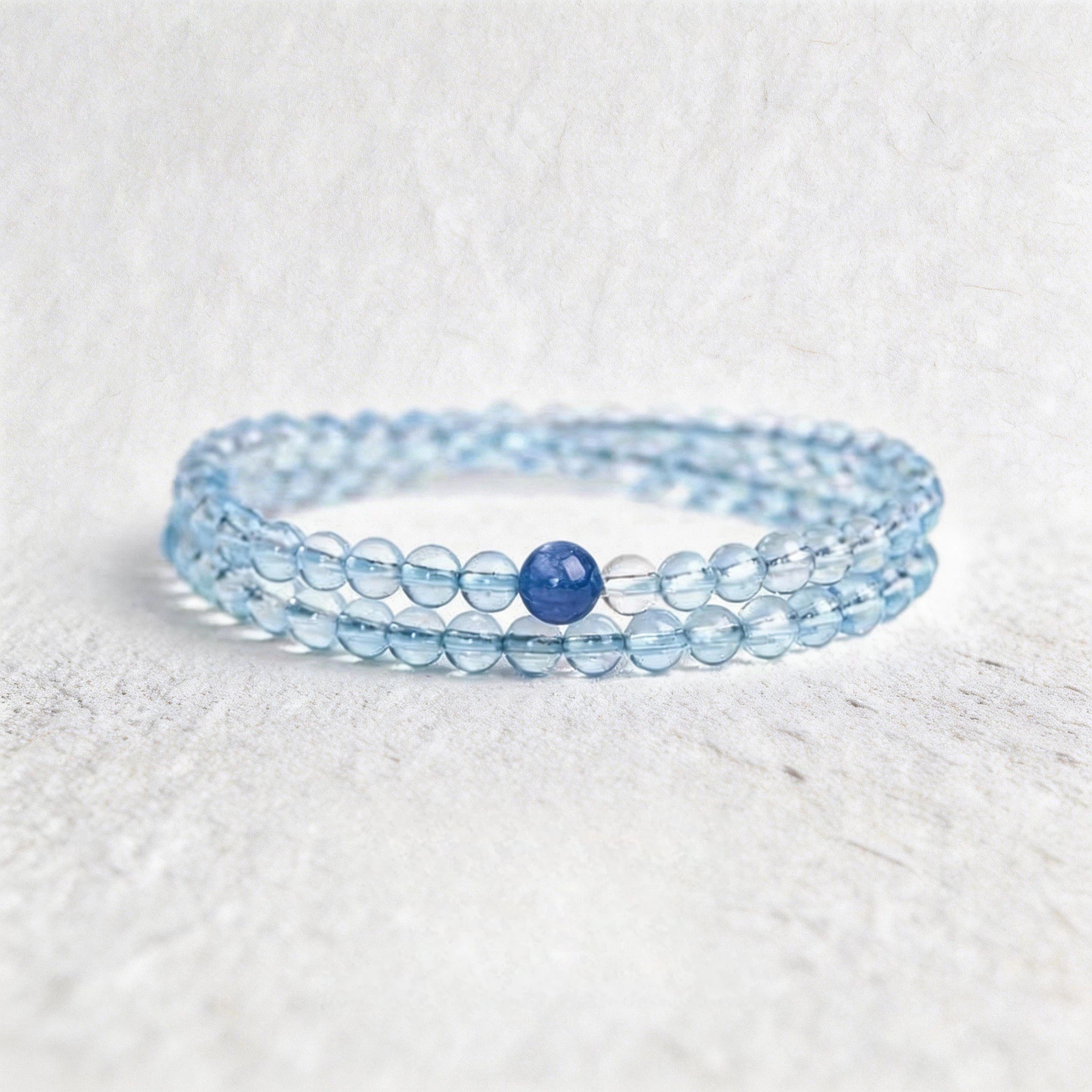 Natural Aquamarine Kyanite & Clear Quartz Bracelet, Five Elements Water Replenishing, Summer Premium Elegant Jewelry Gift for Women