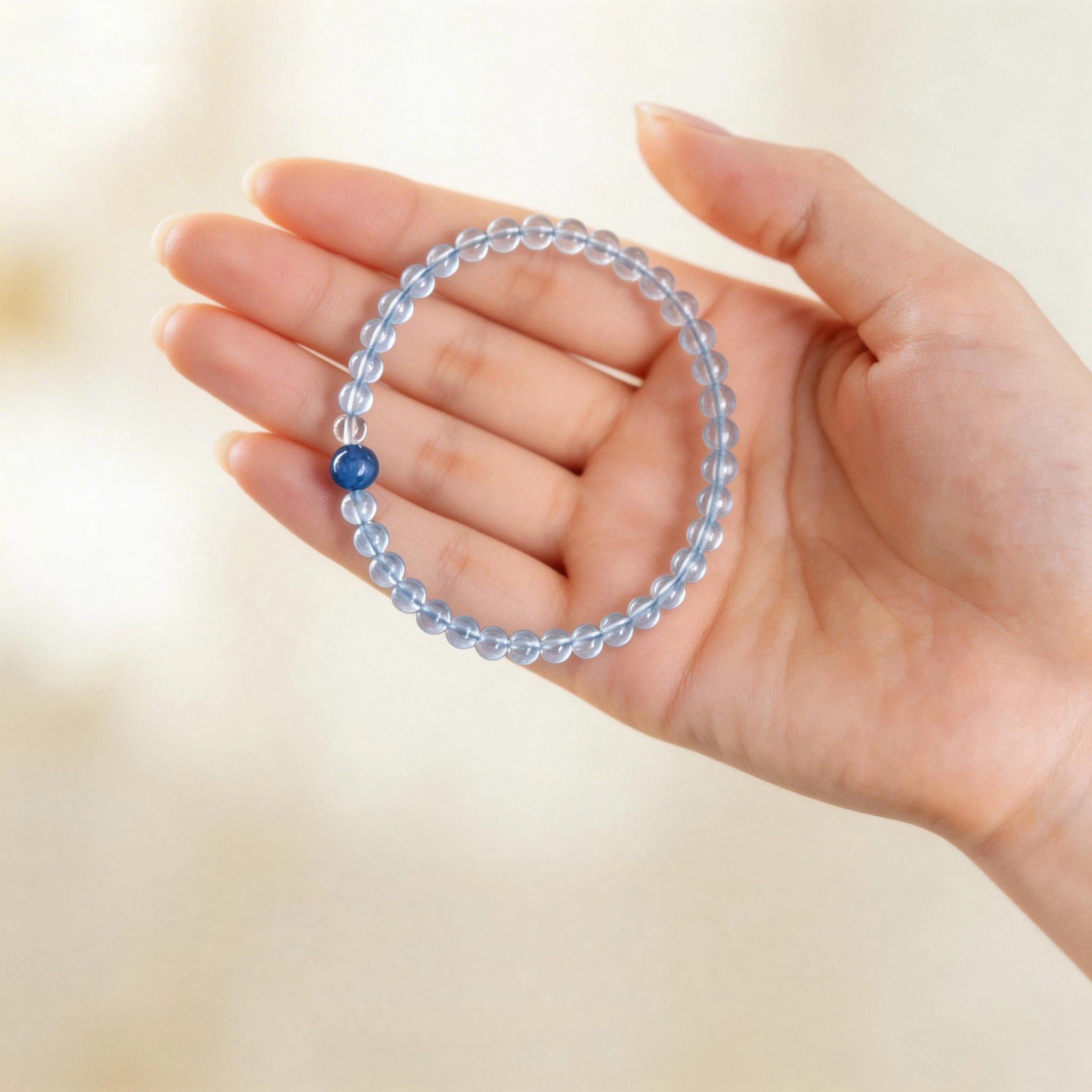 Natural Aquamarine Kyanite & Clear Quartz Bracelet, Five Elements Water Replenishing, Summer Premium Elegant Jewelry Gift for Women
