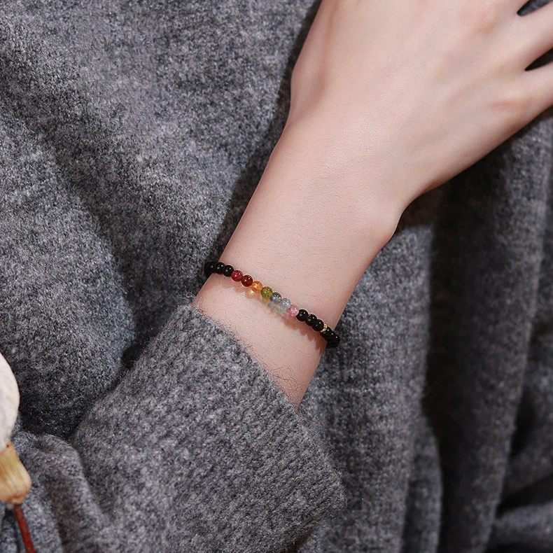 Natural Obsidian & Tourmaline Bracelet for Women, Light Luxury Niche Delicate Stunning Jewelry Gift