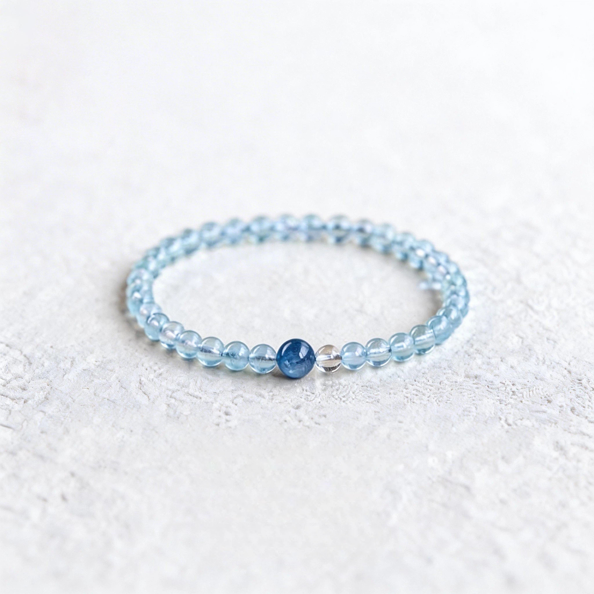 Natural Aquamarine Kyanite & Clear Quartz Bracelet, Five Elements Water Replenishing, Summer Premium Elegant Jewelry Gift for Women