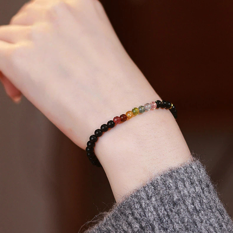 Natural Obsidian & Tourmaline Bracelet for Women, Light Luxury Niche Delicate Stunning Jewelry Gift