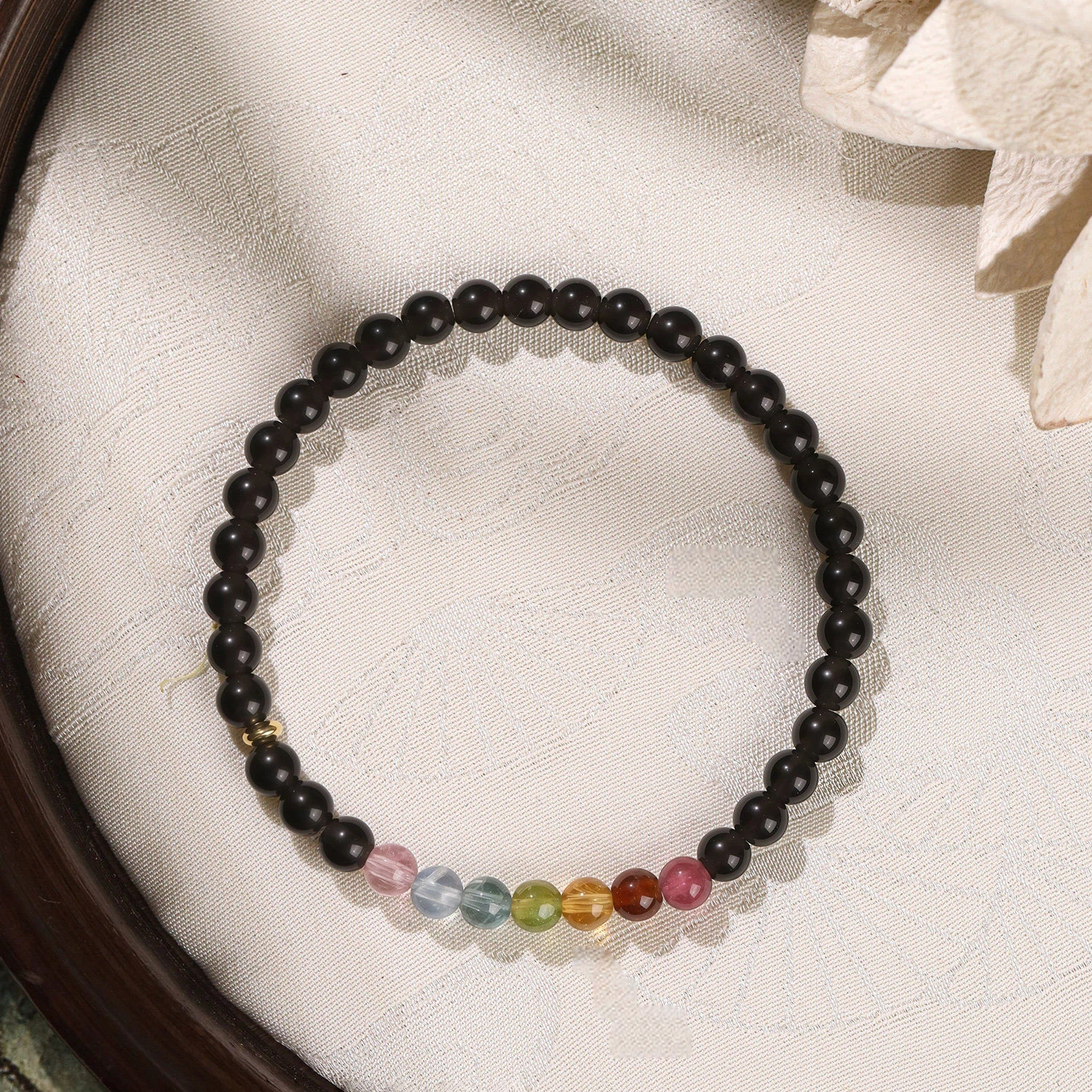 Natural Obsidian & Tourmaline Bracelet for Women, Light Luxury Niche Delicate Stunning Jewelry Gift