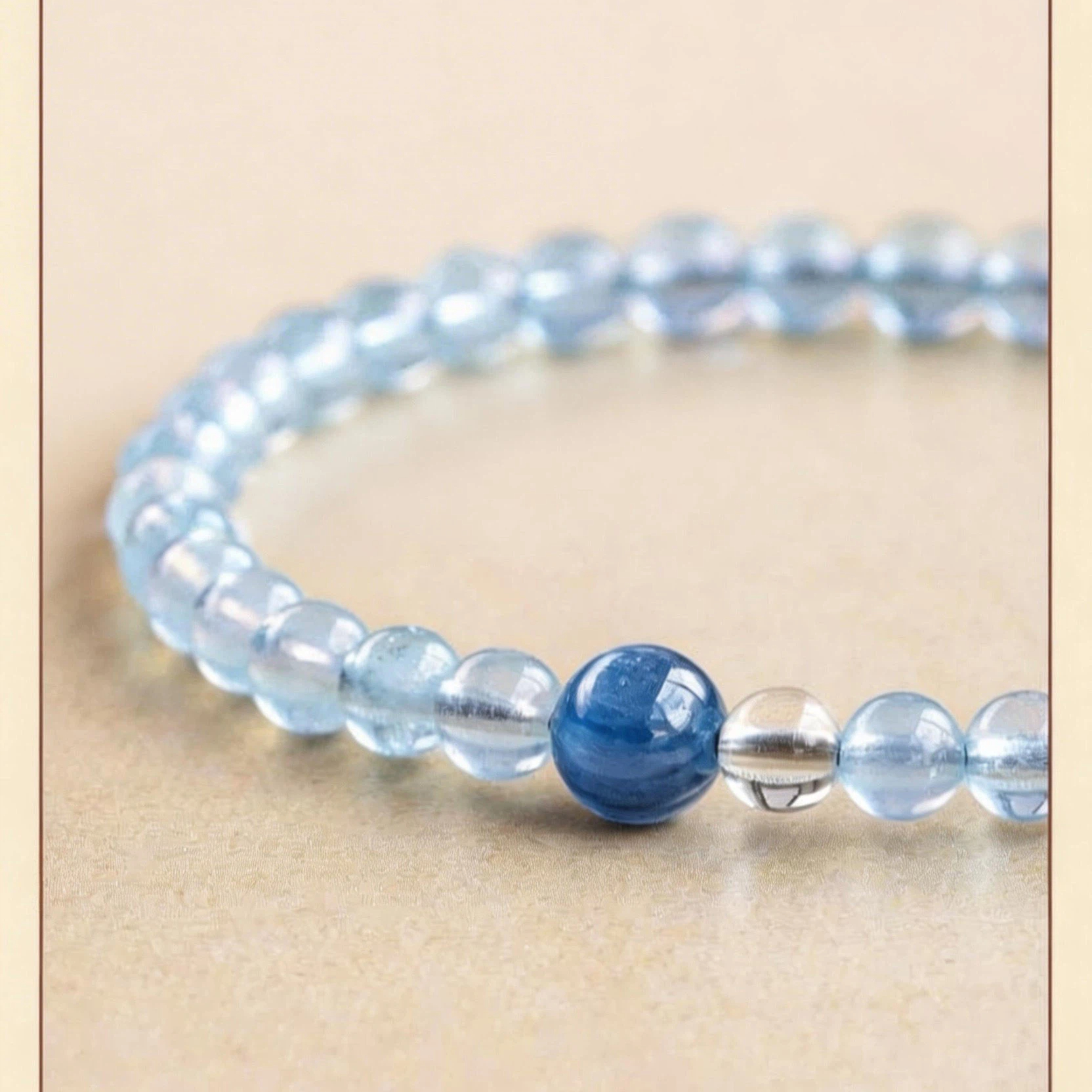 Natural Aquamarine Kyanite & Clear Quartz Bracelet, Five Elements Water Replenishing, Summer Premium Elegant Jewelry Gift for Women