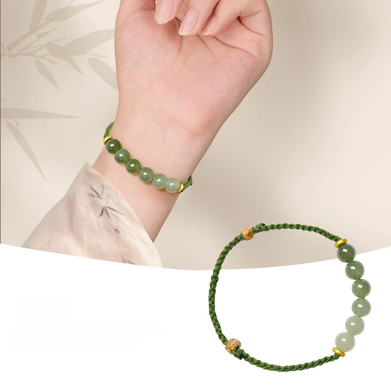 Hand-Woven Green Hetian Jade Bracelet for Women, Fortune Bead, New Arrival Elegant Jewelry Gift
