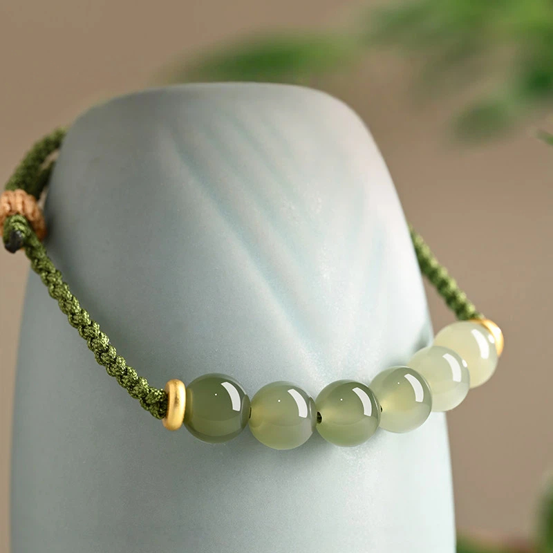 Hand-Woven Green Hetian Jade Bracelet for Women, Fortune Bead, New Arrival Elegant Jewelry Gift