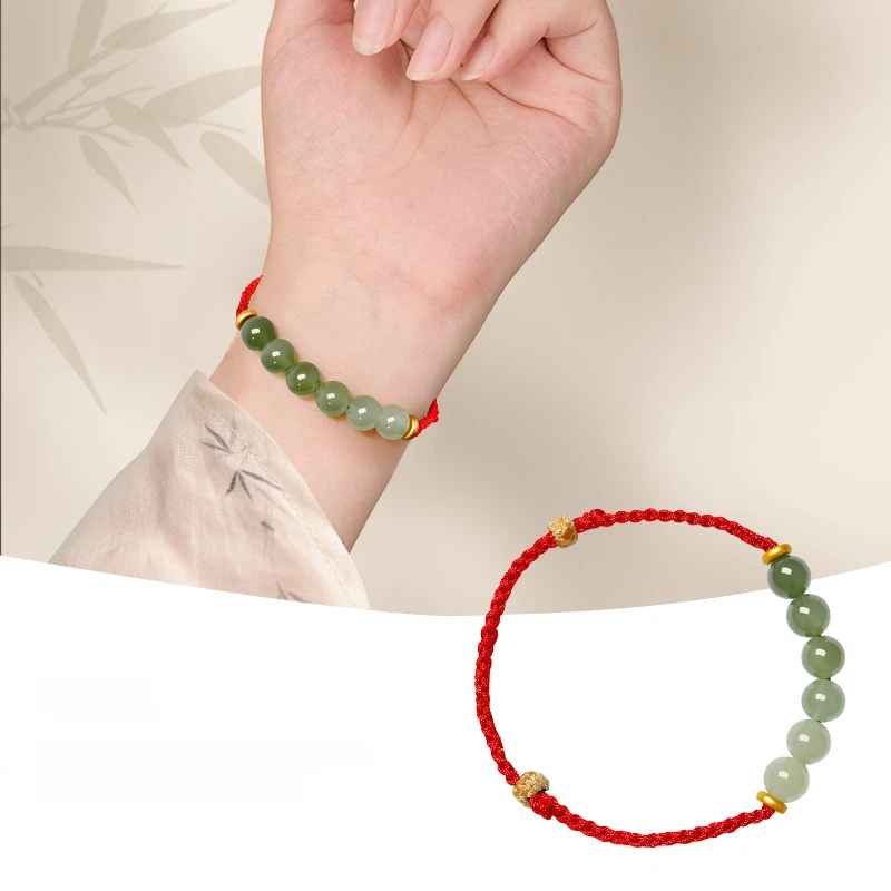 Hand-Woven Green Hetian Jade Bracelet for Women, Fortune Bead, New Arrival Elegant Jewelry Gift