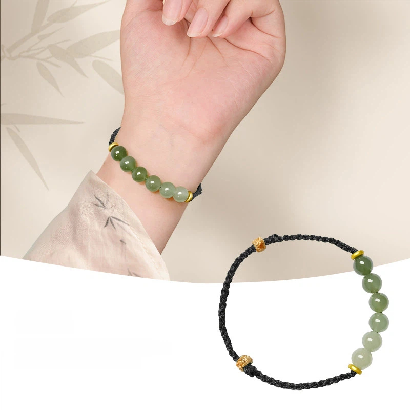 Hand-Woven Green Hetian Jade Bracelet for Women, Fortune Bead, New Arrival Elegant Jewelry Gift