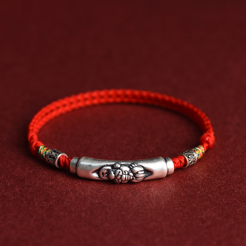 Fine Silver Pixiu Red String Bracelet, Hand-Woven Fortune Beads, Unisex Zodiac Year Wealth & Luck Bracelet