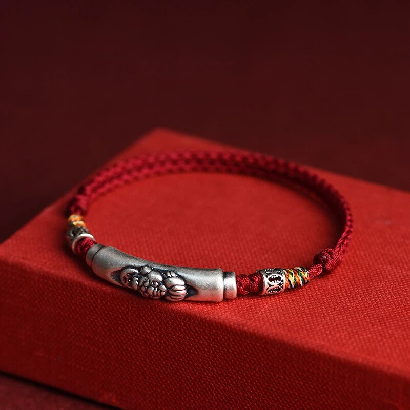 Fine Silver Pixiu Red String Bracelet, Hand-Woven Fortune Beads, Unisex Zodiac Year Wealth & Luck Bracelet