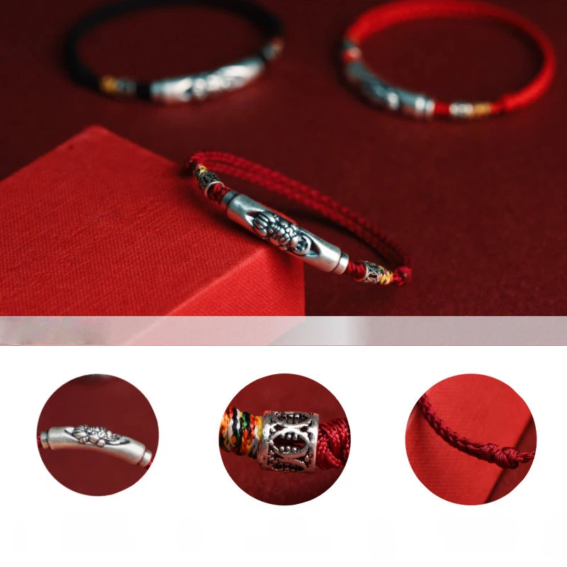 Fine Silver Pixiu Red String Bracelet, Hand-Woven Fortune Beads, Unisex Zodiac Year Wealth & Luck Bracelet