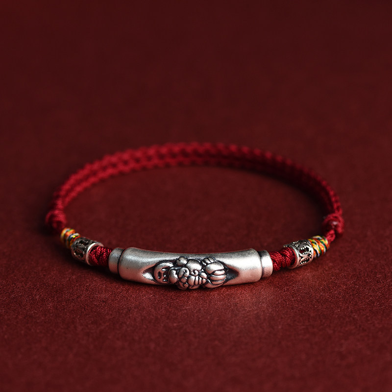 Fine Silver Pixiu Red String Bracelet, Hand-Woven Fortune Beads, Unisex Zodiac Year Wealth & Luck Bracelet
