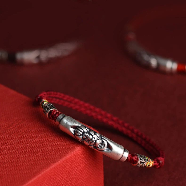 Fine Silver Pixiu Red String Bracelet, Hand-Woven Fortune Beads, Unisex Zodiac Year Wealth & Luck Bracelet