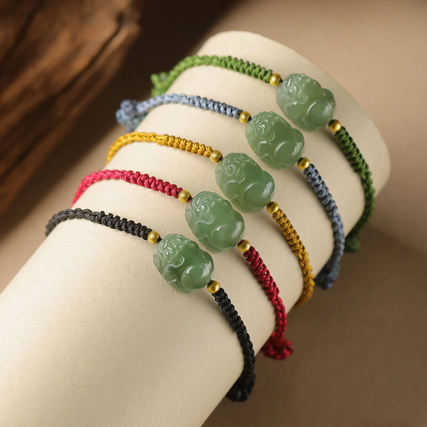 Natural Hetian Jade Pixiu Couple Red String Bracelet, Zodiac Birth Year Amulet, Auspicious Gift
