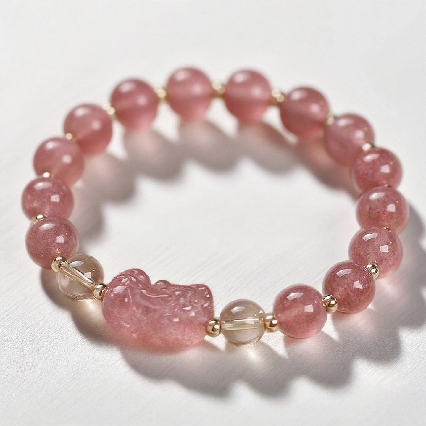 Strawberry Quartz Pixiu Bracelet, Wealth & Romance, Skin Brightening Couple Gift for Women