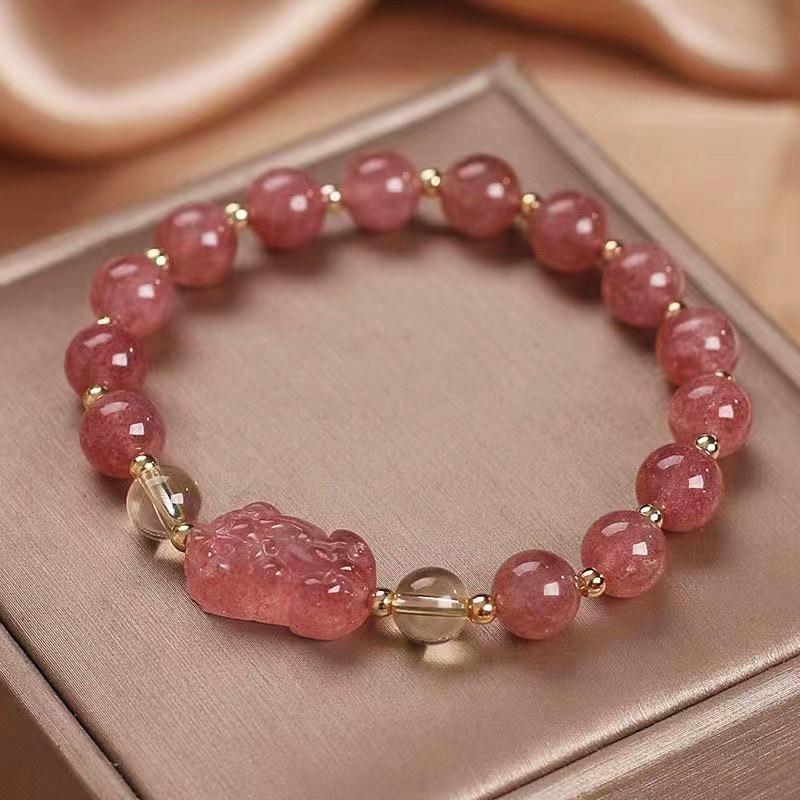 Strawberry Quartz Pixiu Bracelet, Wealth & Romance, Skin Brightening Couple Gift for Women