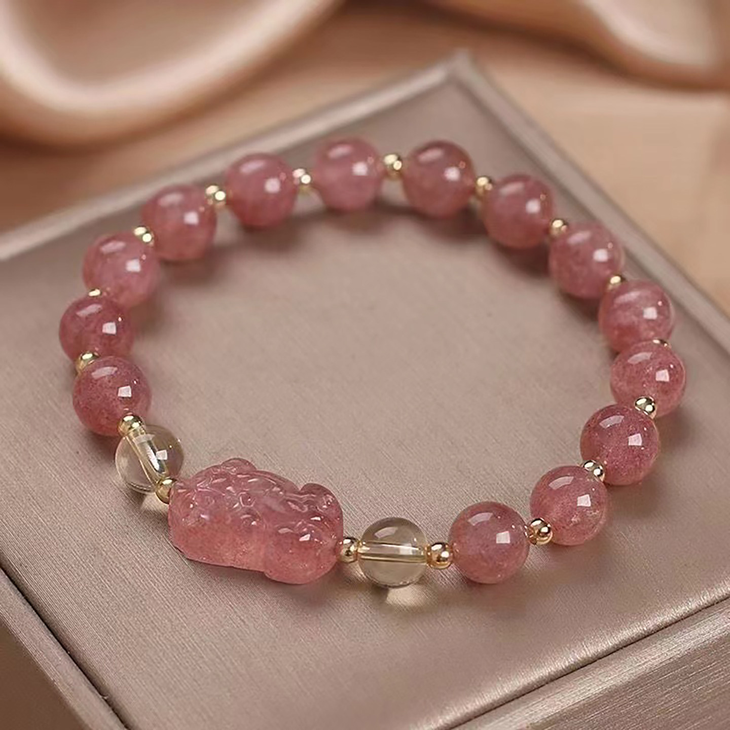 Strawberry Quartz Pixiu Bracelet, Wealth & Romance, Skin Brightening Couple Gift for Women